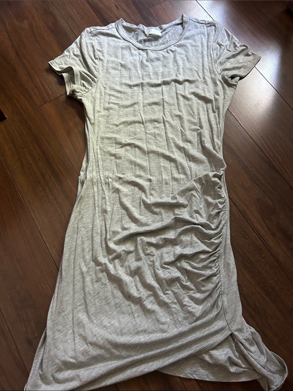 Short Sleeve Ruched Side Mini Dress in Light Gray